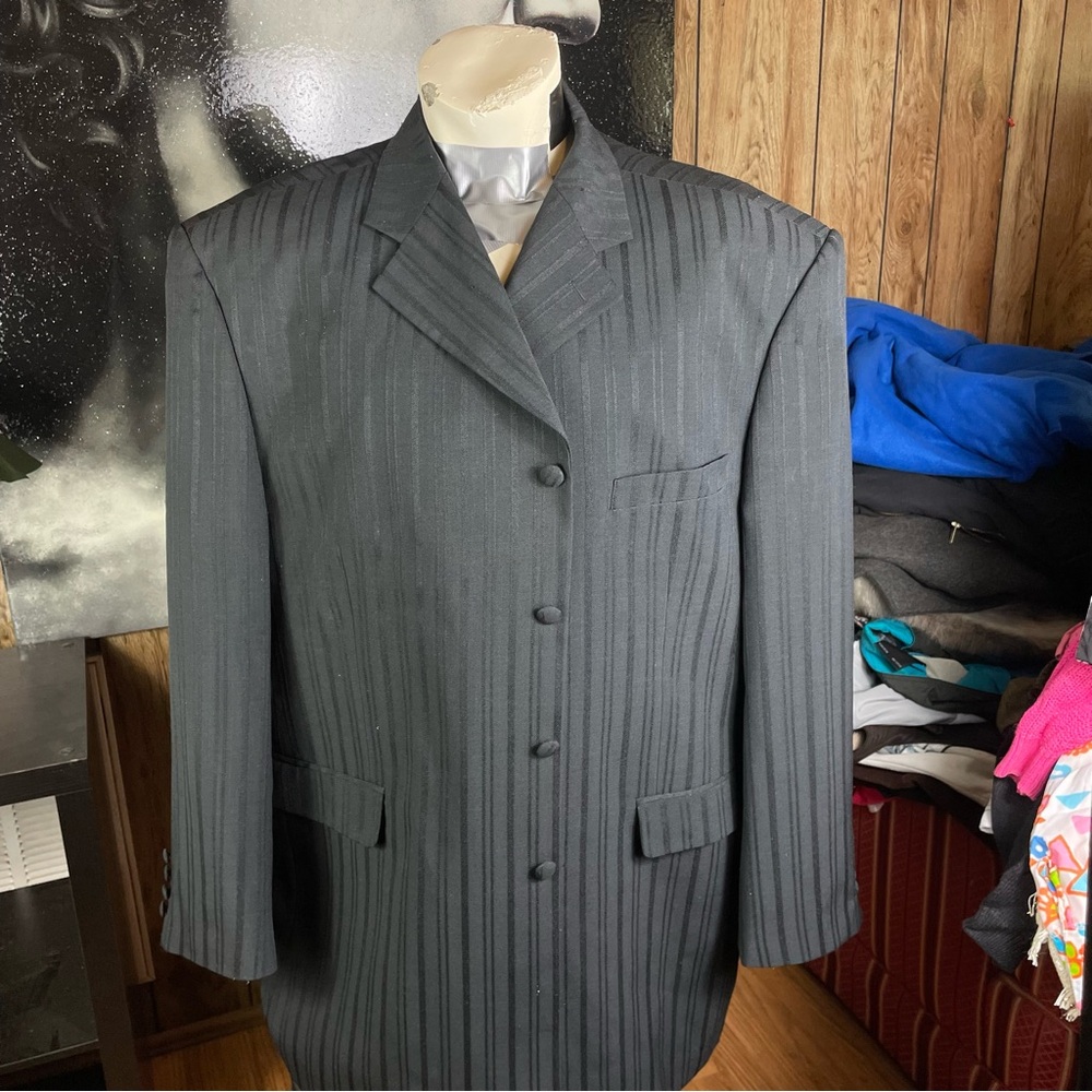 Soprano Mens Suit 56R Blazer Sport Coat Jacket Gray 4 Button